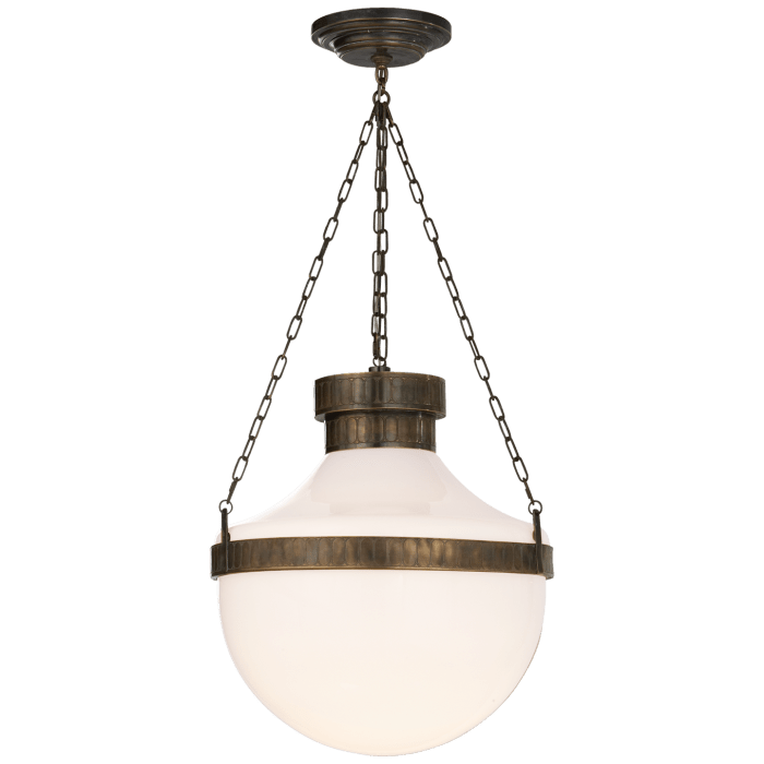 Modern Schoolhouse Lantern in Antique Brass Verdigris with White Glass