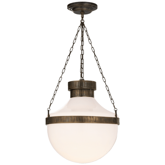 Modern Schoolhouse Lantern in Antique Brass Verdigris with White Glass