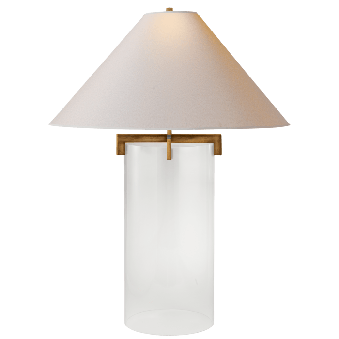 Brooks Table Lamp in Crystal and Gilded Iron with Natural Paper Shade