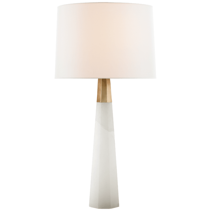 Olsen Table Lamp in Alabaster and Hand-Rubbed Antique Brass with Linen Shade