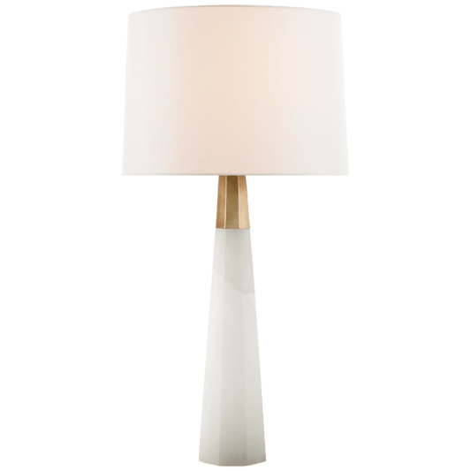 Olsen Table Lamp in Alabaster and Hand-Rubbed Antique Brass with Linen Shade