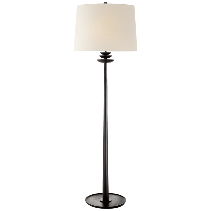 Beaumont Floor Lamp in Aged Iron with Linen Shade