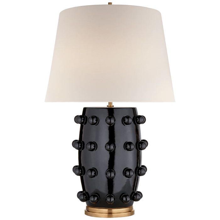 Linden Medium Lamp in Black with Linen Shade